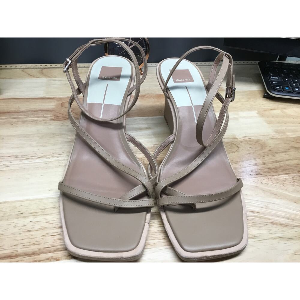 Dolce Vita Gemini Wedge Heel Sandal Women's 13 Beige Leather Strappy Ankle Strap